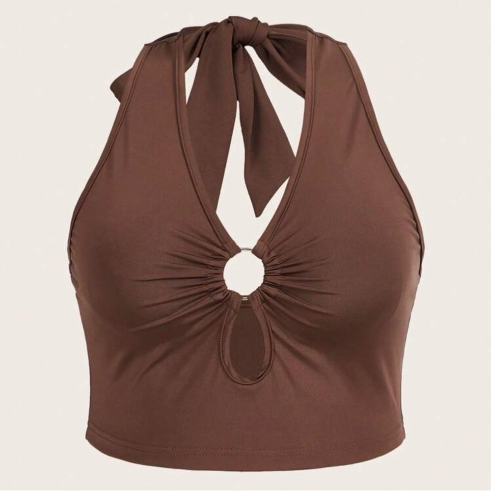 SHEIN ICON Plus O-ring Linked Cut Out Front Halter Top